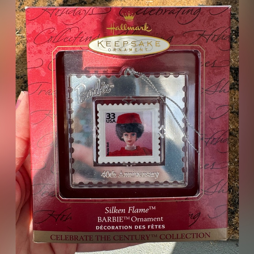 Vintage Barbie Ornament Hallmark Postage Stamp Silken Flame